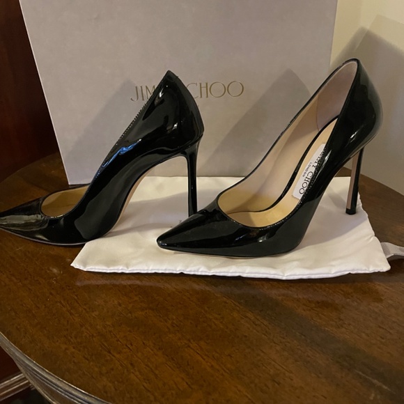 JIMMY CHOO ROMY 100 BLACK PATENT LEATHER HEELS - Picture 4 of 5